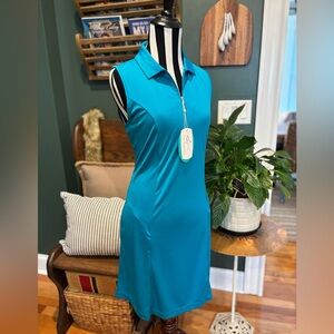Greg Norman Collection Turquoise Zip-Up Sleeveless Golf Tennis Dress